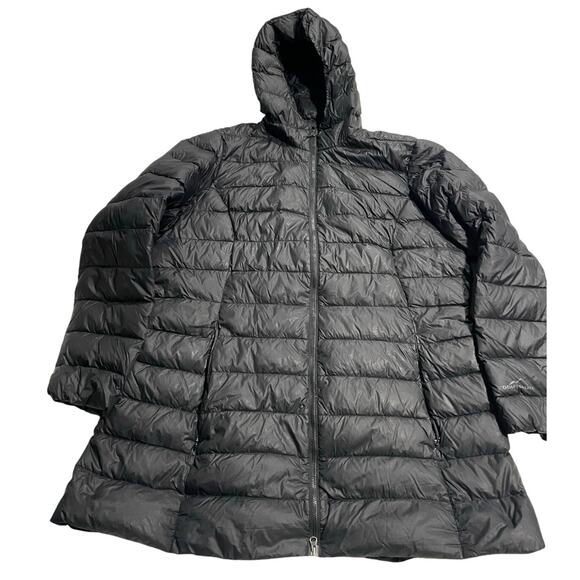 Eddie Bauer Down Jacket Hooded Women's Plus Size 2XL Puffer Black Packable - Picture 1 of 13